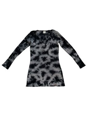 Victorias Secret PINK M Gray Tie Dye Thermal Long Sleeve Henley Dress Nightgown